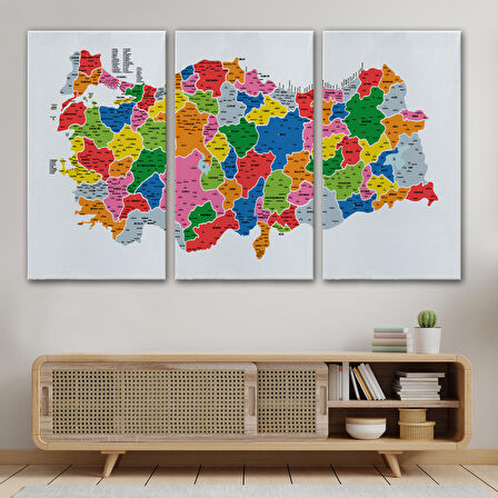 Harita Sepeti Türkiye Haritası Kanvas Tablo İl ve İlçeli Ayrıntılı Eğitici Dekoratif Tablo 3051