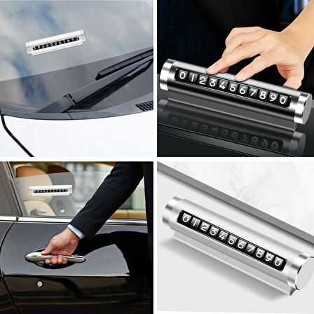 CELİK AVM® Alüminyum Kasa Gri Renk Çevirmeli Araç Içi Telefon Numaratörü Park Oto Numaratörü