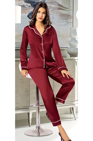 Kadın Patlı Saten Düğme Detaylı Pijama Takımı LL.N1.I0.LA.004