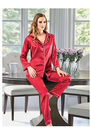 Kadın Patlı Saten Düğme Detaylı Pijama Takımı LL.N1.I0.LA.004
