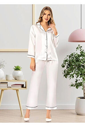 Kadın Patlı Saten Düğme Detaylı Pijama Takımı LL.N1.I0.LA.004