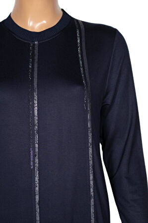 Elele Kadın Livia Büyük Beden Nervürlü Boydan Lacivert Elbise