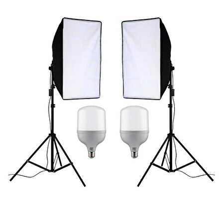 Cazip Shop Video Softbox Sabit Işık Seti Sürekli Işık 50X70 LED Işık 200 cm Ayak 2'li Set