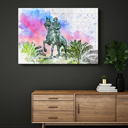 Atlı Atatürk - Suluboya Heykel Kanvas Tablo