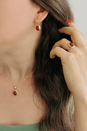 Akik Taşlı Altın Takım