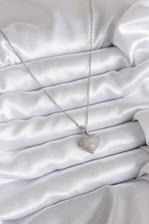 Narin Boyunlar için Çelik Zincir Silver Zirkonlu Kalp Kadın Kolye