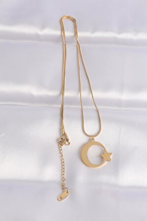 Narin Boyunlar için Çelik Zincir Golden Ay Yıldız Unisex Kolye