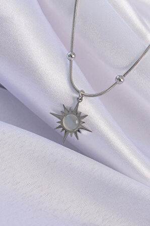 Narin Boyunlar için Çelik Silver Sedefli Yıldız  Kolye