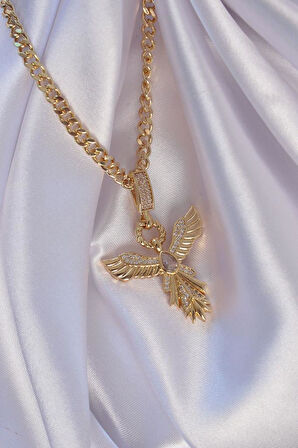 Narin Boyunlar için Çelik Golden Zirkonlu Anka Kuşu Stil Kolye