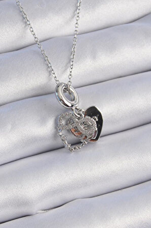 Narin Boyunlar için Silver Çelik Zirkonlu Sonsuz Kalp Charm Kolye