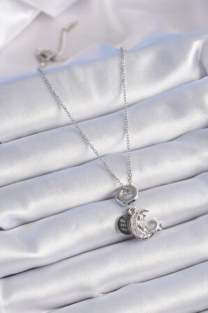 Narin Boyunlar için Silver Çelik Zirkonlu AyYıldız Charm Kolye