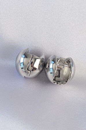 Narin Kulaklar için Pirinç Silver İçi Boş Minimal Topçuk Küpe