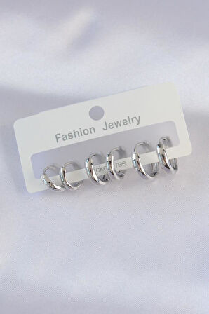 Narin Kulaklar için Pirinç Silver Oval Bombeli Stil Küpe Seti