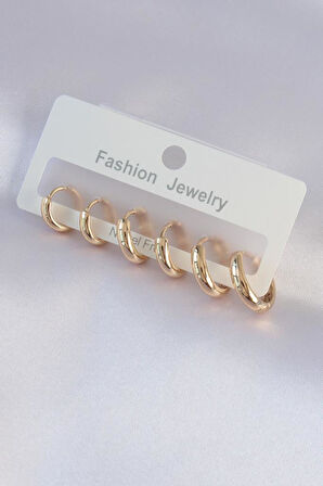 Narin Kulaklar için Pirinç Golden Oval Küpe Seti
