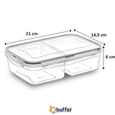 Mutfak için Sızdırmaz Conta Kilit Kapaklı 1LT 2 Bölme Erzak Saklama Kabı