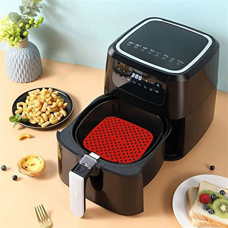 Şef Aşçı için Yanmaz Yıkanır Silikon Airfryer Kare Pişirme Matı 21,5CM