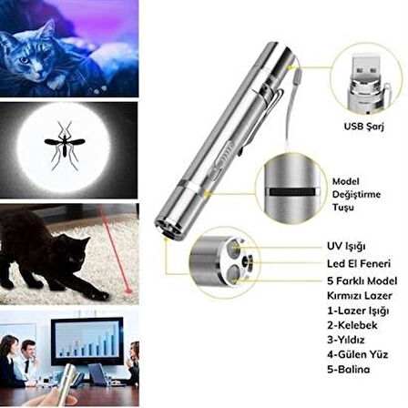 Evcil Dostım Kedi için Usb Şarjlı 3MOD Kırmızı Uşılı Beyaz Led gösteri ateşili Uv Oyun Işığı