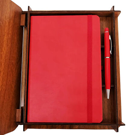 Özel Ahşap Kutulu Hediye için Defter Kalem Seti 2PARÇA