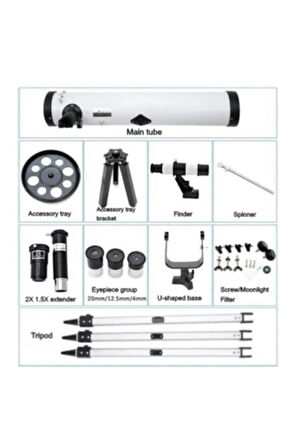 Genç Bilim İnsanı için 76 x 700 Aynalı Beyaz Uzay Teleskobu