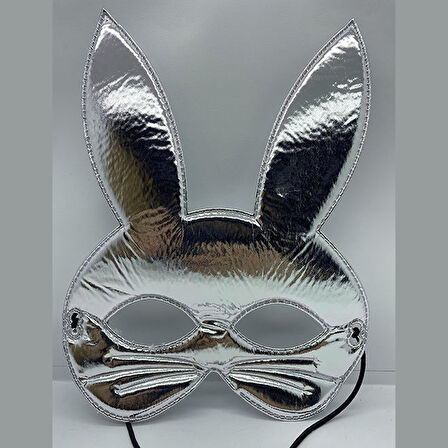 Tavşan Kostümü için Silver Kumaş Maske 25X17CM