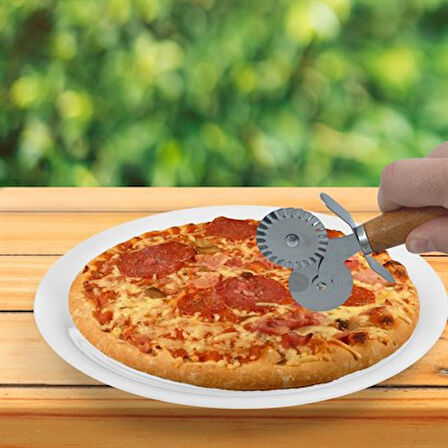 Şef Aşçı için Ahşap Saplı İkili Düz Dalgalı Pizza Börek Kesici Hamur Ruleti