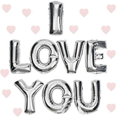 Süsleme için I Love You Yazılı Silver Folyo Balon 35CM