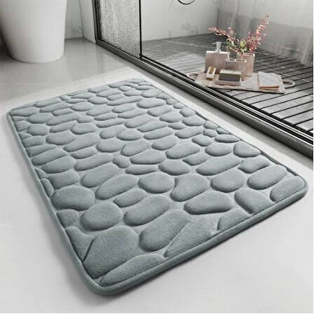 Banyo Dekoru için Hafızalı Kaydırmaz Gri Banyo Paspası