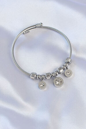 Zarif Kadın için Silver Çelik Zirkonlu Charm Bileklik