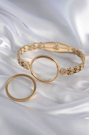 Zarif Kadın için Golden Çelik Arpa İşli Açılır Fanus Kelepçe