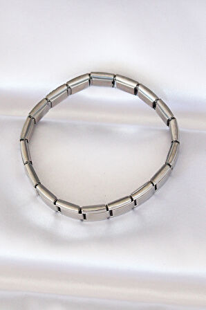 Zarif Kadın için Silver Çelik Yazısız Nominaition Bileklik