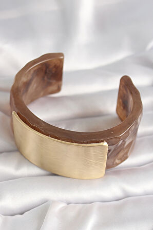 Zarif Kadın için Golden Akrilik Kahve Mermer Stil Dörtgen Retro Bilezik