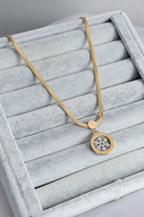 Zarif Kadın için Golden Çelik İtalyan Zincir Gümüş Kar Tanesi Kolye