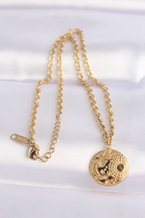 Zarif Kadın için Golden Çelik Zincir Oval İşli Kolye