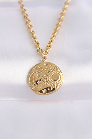 Zarif Kadın için Golden Çelik Zincir Oval İşli Kolye
