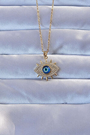 Zarif Kadın için Golden Çelik Zirkonlu Nazarlı Göz Kolye