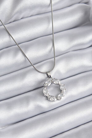 Zarif Kadın için Silver Çelik Zirkonlu Tarz Kolye