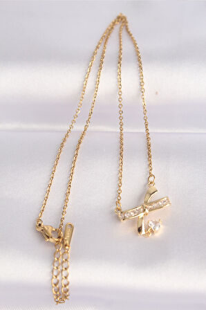 Zarif Kadın için Golden Çelik Zincir Zirkonlu Kalp Fiyonk Stil Kolye