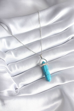 Zarif Kadın için Silver Çelik Mavi Taşlı Kolye