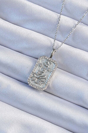 Zarif Kadın için Silver Çelik Zincir Zirkonlu Çerçeveli Stil Tarot Kolye