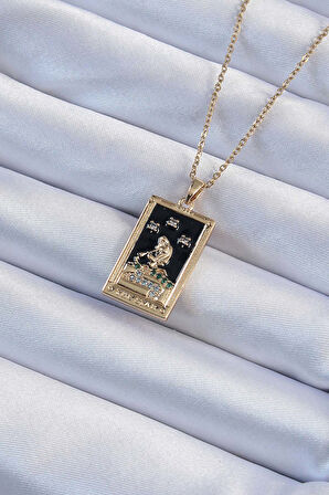 Zarif Kadın için Golden Çelik Zincir Zirkon Kara Mine Kız Tarot Kolye