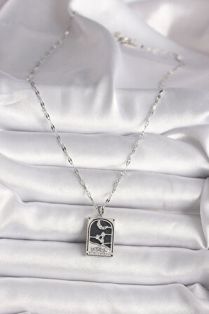 Zarif Kadın için Silver Çelik Zirkonlu  Ay Taror Kolye