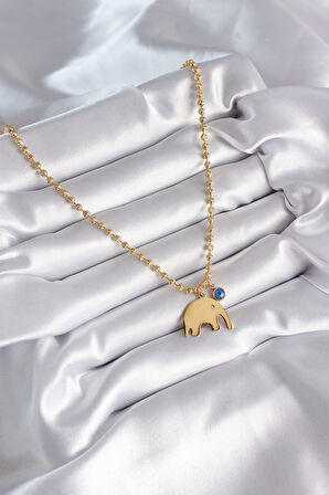 Zarif Kadın için Golden Çelik Top Zincir Fil Nazarlıklı Kolye
