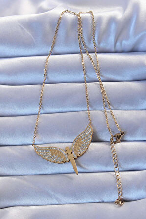 Zarif Kadın için Golden Çelik Zirkonlu Mikail Kolye