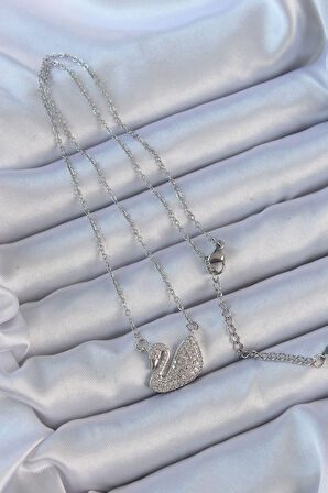 Zarif Kadın için Silver Çelik Zincir Zirkonlu Kuğu Kolye