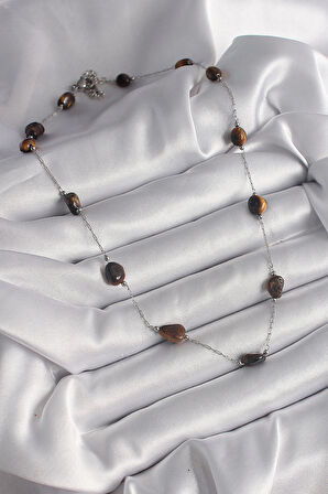 Zarif Kadın için Silver Çelik Zincir Kahve Doğaltaş Kolye