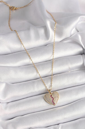 Zarif Kadın için Golden Çelik Zincir Zirkonlu Kalp Tarz Kolye