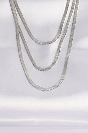 Zarif Kadın için Silver Çelik İtalyan Zincir Silver Çoklu Kolye
