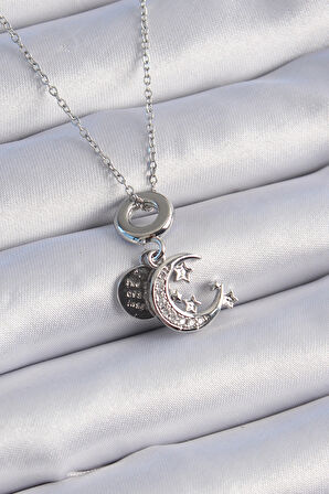 Zarif Kadın için Silver Çelik Zirkonlu Ayyıldız Charm Kolye