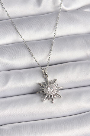 Zarif Kadın için Silver Çelik Zincir Zirkonlu Güneş Yüzük