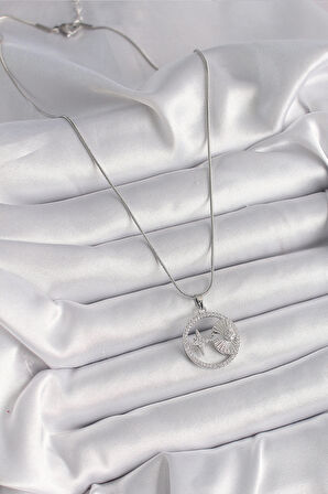 Zarif Kadın için Silver Çelik Zincir Zirkonlu Yıldız Madalyon Kolye